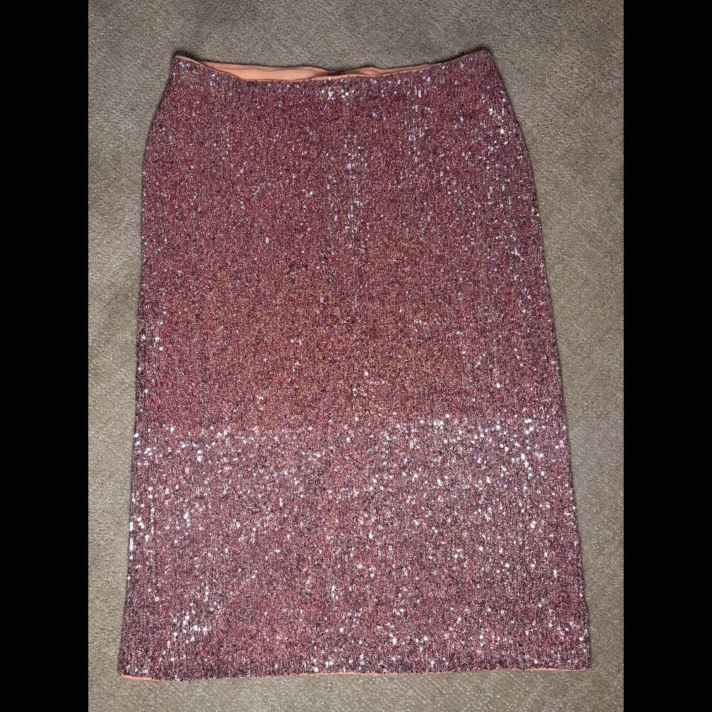 NWT Vineyard Vines Stretch Sequin Pencil Skirt Rose Gold - L